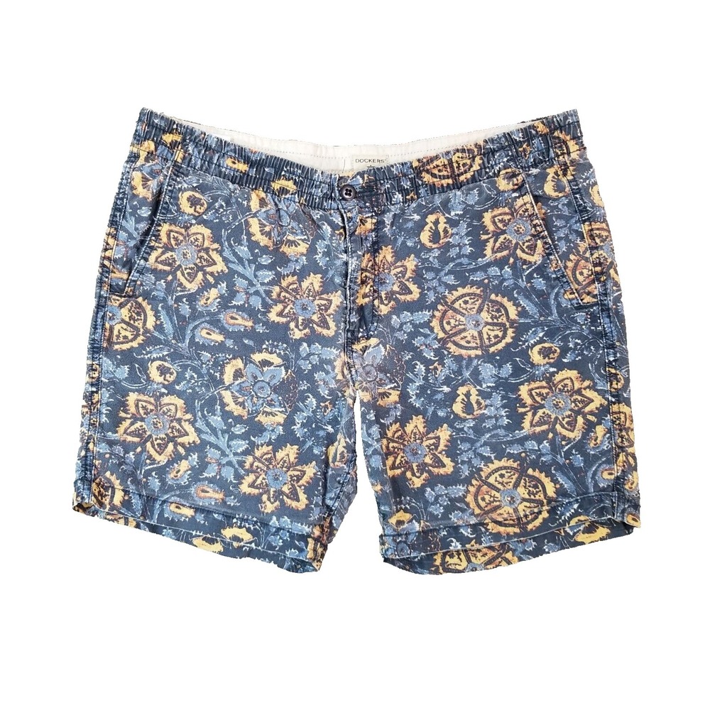Dockers shorts men's large blue floral outdoor beach Comfort waist